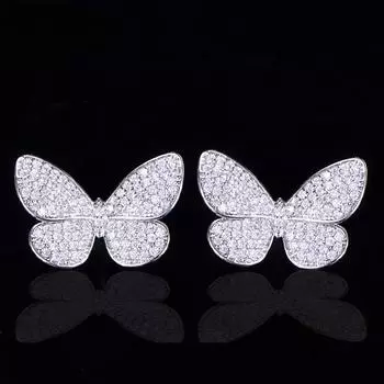 Женские серьги-гвоздики WWJ Noble белого цвета с золотым узором в виде бабочки белый