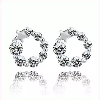 Женские серьги-гвоздики, женские бриллианты для ушей, посеребренные серьги Lucky Star, корейская версия женских серебряных украшений, серьги