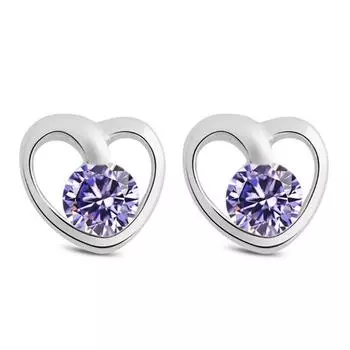 Женские серьги-гвоздики, женские серьги-гвоздики в форме сердца, корейская версия ретро-модных украшений для ушей с супер-флэш-цирконовым посеребренным покрытием