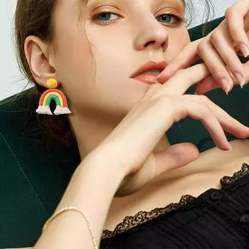 Женские серьги, хлопковые серьги с кисточками ручной работы, милые милые радужные серьги-капли OneSize синий