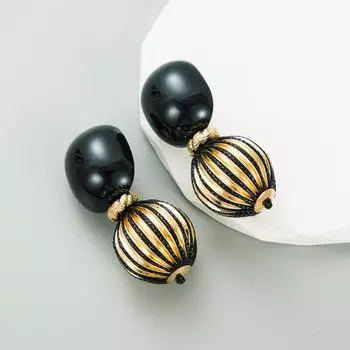 Женские серьги, индивидуальные крутые стереоскопические шарики с металлической полосой, темпераментные преувеличенные серьги-капли OneSize чёрный