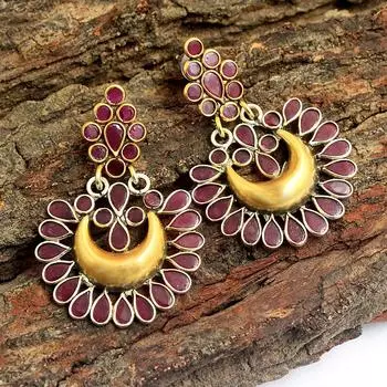 Женские серьги из чистого серебра 925 пробы с золотым покрытием и красным камнем