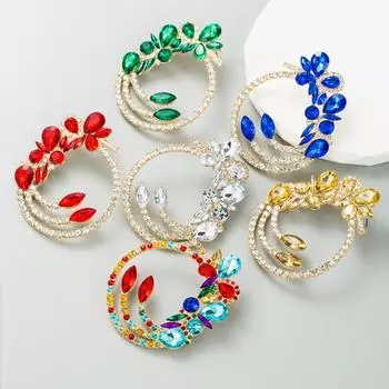 Женские серьги из геометрического сплава с гальваническим покрытием, цветные стразы, персонализированные серьги-гвоздики с преувеличенным темпераментом OneSize красный