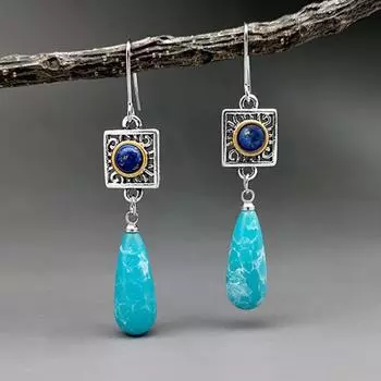 Женские серьги из искусственной бирюзы в форме капли воды, длинные висячие серьги