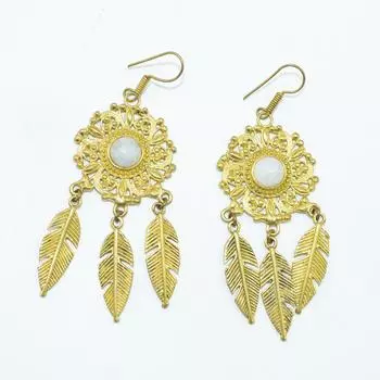 Женские серьги из латуни, позолоченные, ювелирные изделия с кабошоном из натуральных драгоценных камней, модные украшения, серьги ручной работы, серьги с лунным камнем 7.6x2.6 CM золотистый