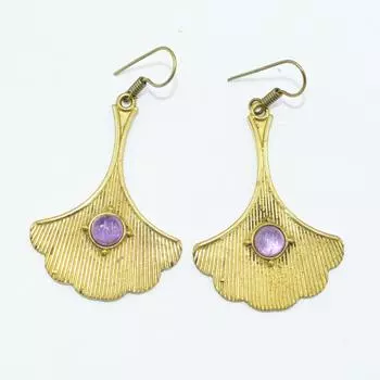 Женские серьги из латуни, позолоченные, ювелирные изделия с кабошоном из натуральных драгоценных камней, модные украшения, серьги ручной работы, серьги с аметистом 5.5x3 CM золотистый