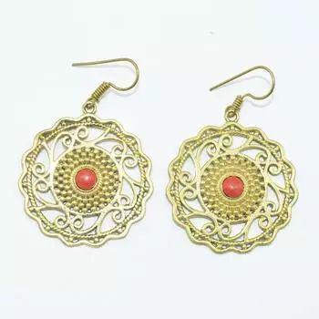 Женские серьги из латуни с позолотой, украшения из кабошона из натуральных драгоценных камней, модные украшения, серьги ручной работы, серьги из красного коралла SMG185 5x3.5 CM золотистый