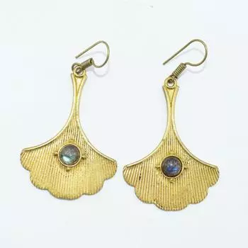 Женские серьги из латуни с позолотой, ювелирные изделия с кабошоном из натуральных драгоценных камней, модные украшения, серьги ручной работы, серьги с лабрадоритом 5.6x3 CM золотистый