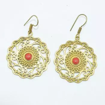Женские серьги из латуни с позолотой, украшения из кабошона из натуральных драгоценных камней, модные украшения, серьги ручной работы, серьги из красного коралла SMG174 5x3.3 CM золотистый