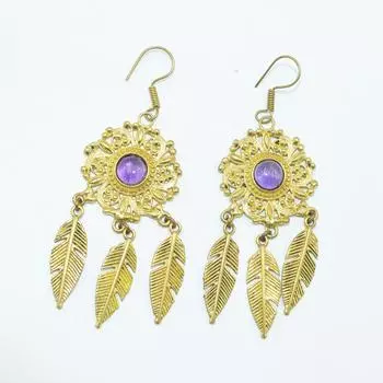 Женские серьги из латуни с позолотой, украшения из кабошона из натуральных драгоценных камней, модные украшения, серьги ручной работы, серьги с аметистом SMG184 8x2.5 CM золотистый