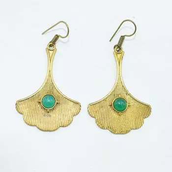 Женские серьги из латуни с позолотой, украшения из кабошона из натуральных драгоценных камней, модные украшения, серьги ручной работы, серьги из зеленого оникса 5.6x3 CM золотистый