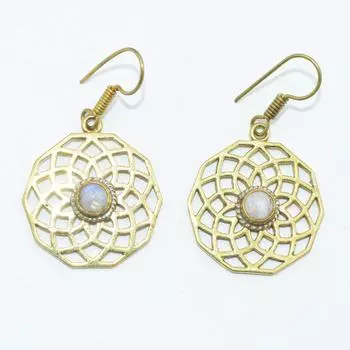 Женские серьги из латуни с позолотой, ювелирные изделия с кабошоном из натуральных драгоценных камней, модные украшения, серьги ручной работы, серьги с радужным лунным камнем 4.2x2.2 CM золотистый