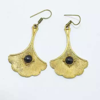 Женские серьги из латуни с позолотой, украшения из кабошона из натуральных драгоценных камней, модные украшения, серьги ручной работы, серьги из черного оникса 5.8x3 CM золотистый