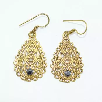 Женские серьги из латуни с позолотой, украшения из кабошона из натуральных драгоценных камней, модные украшения, серьги ручной работы, серьги из черного оникса 4.5x2 CM золотистый