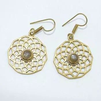 Женские серьги из латуни с позолотой, ювелирные изделия с кабошоном из натуральных драгоценных камней, модные украшения, серьги ручной работы, серьги с лабрадоритом SMG169 4.2x2.2 CM золотистый