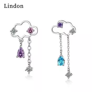 Женские серьги из медного сплава с цирконом Lindon - Серьги-подвески в подарок на свадебную вечеринку серебряный