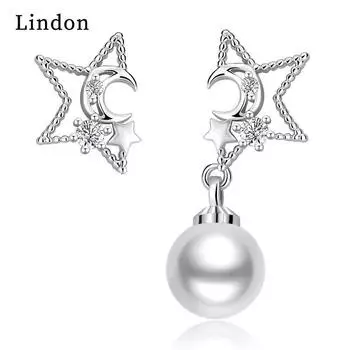 Женские серьги из медного сплава с цирконом Lindon - Серьги-подвески в подарок на свадебную вечеринку серебряный