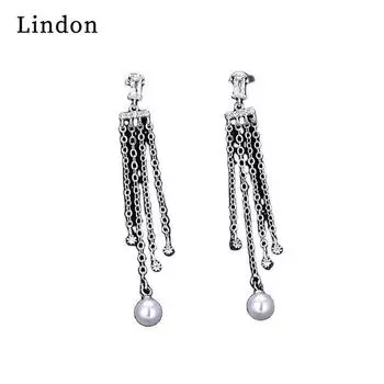 Женские серьги из медного сплава с цирконом Lindon - Серьги-подвески в подарок на свадебную вечеринку серебряный