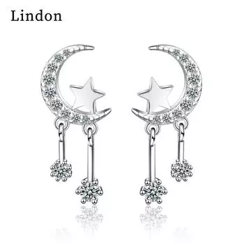 Женские серьги из медного сплава с цирконом Lindon - Серьги-подвески в подарок на свадебную вечеринку серебряный