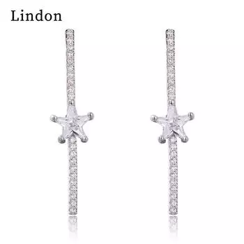 Женские серьги из медного сплава с цирконом Lindon - Серьги-подвески в подарок на свадебную вечеринку серебряный