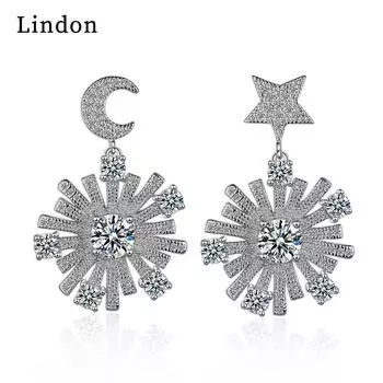 Женские серьги из медного сплава с цирконом Lindon - Серьги-подвески в подарок на свадебную вечеринку серебряный