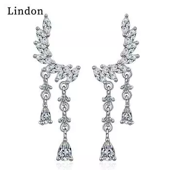 Женские серьги из медного сплава с цирконом Lindon - Серьги-подвески в подарок на свадебную вечеринку серебряный