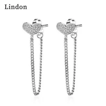 Женские серьги из медного сплава с цирконом Lindon - Серьги-подвески в подарок на свадебную вечеринку серебряный