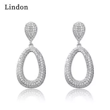Женские серьги из медного сплава с цирконом Lindon - Серьги-подвески в подарок на свадебную вечеринку серебряный