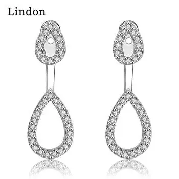 Женские серьги из медного сплава с цирконом Lindon - Серьги-подвески в подарок на свадебную вечеринку серебряный