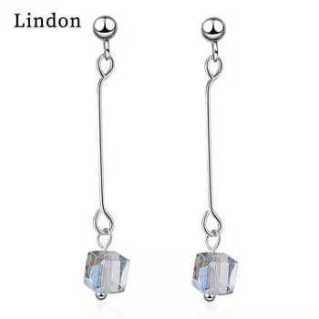 Женские серьги из медного сплава с цирконом Lindon - Серьги-подвески в подарок на свадебную вечеринку серебряный