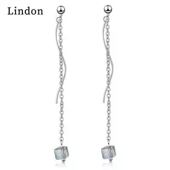 Женские серьги из медного сплава с цирконом Lindon - Серьги-подвески в подарок на свадебную вечеринку серебряный