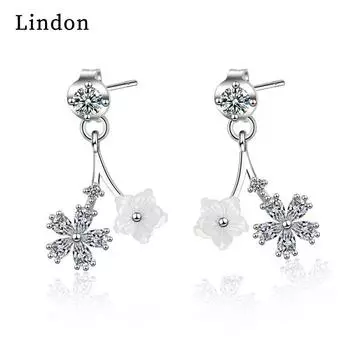 Женские серьги из медного сплава с цирконом Lindon - Серьги-подвески в подарок на свадебную вечеринку серебряный