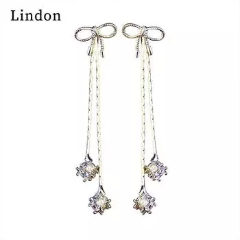 Женские серьги из медного сплава с цирконом Lindon - Серьги-подвески в подарок на свадебную вечеринку