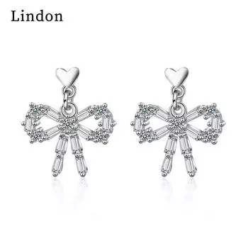 Женские серьги из медного сплава с цирконом Lindon - Серьги-подвески в подарок на свадебную вечеринку серебряный