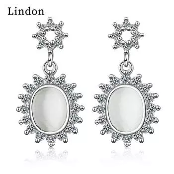 Женские серьги из медного сплава с цирконом Lindon - Серьги-подвески в подарок на свадебную вечеринку серебряный
