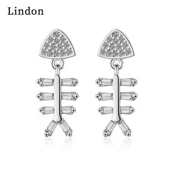 Женские серьги из медного сплава с цирконом Lindon - Серьги-подвески в подарок на свадебную вечеринку серебряный