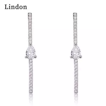 Женские серьги из медного сплава с цирконом Lindon - Серьги-подвески в подарок на свадебную вечеринку серебряный