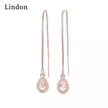 Женские серьги из медного сплава с цирконом Lindon - Серьги-подвески в подарок на свадебную вечеринку серебряный