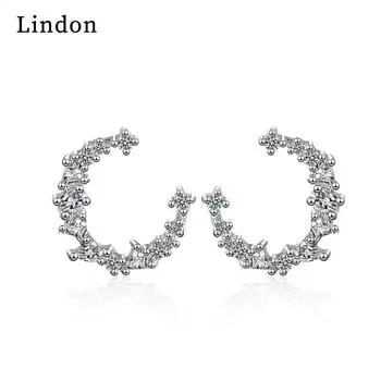 Женские серьги из медного сплава с цирконом Lindon - Серьги-подвески в подарок на свадебную вечеринку серебряный