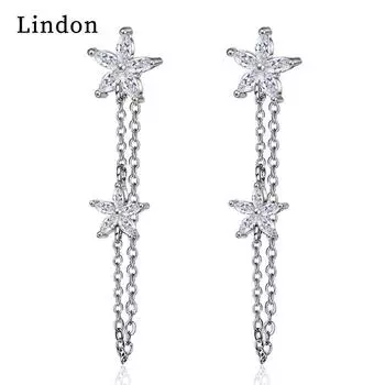 Женские серьги из медного сплава с цирконом Lindon - Серьги-подвески в подарок на свадебную вечеринку серебряный