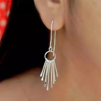 Женские серьги из серебра 925 пробы с кисточками, этнические серьги ручной работы с бахромой серебряный