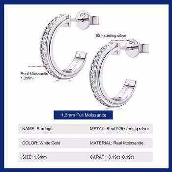 Женские серьги из серебра 925 пробы с муассанитом и бриллиантами, оригинальные сертифицированные серьги C-образной формы из 18-каратного золота с покрытием, изящные ювелирные изделия