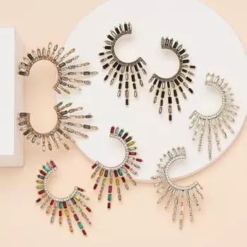 Женские серьги из сплава Bohemian Half Sunflower с бриллиантами и стразами