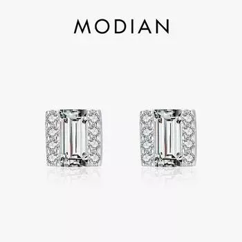 Женские серьги из стерлингового серебра 925 пробы Modian, геометрические винтажные серьги-гвоздики с изумрудной огранкой, гипоаллергенные ювелирные изделия на годовщину свадьбы серебряный