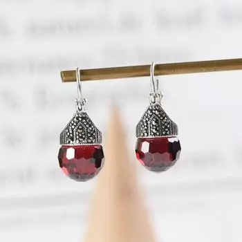 Женские серьги из стерлингового серебра 925 пробы национального стандарта с инкрустацией красным цирконом красный