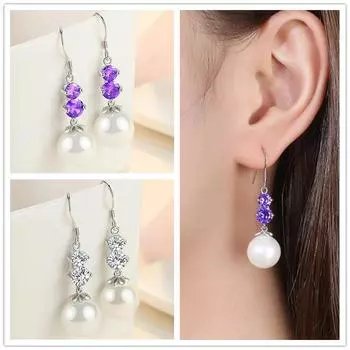 Женские серьги из стерлингового серебра 925 пробы с блестящим кристаллом и жемчугом, серьги-капли для женщин, аксессуары, лучший рождественский подарок для подруги белый