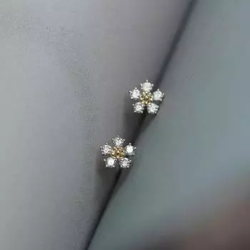 925 стерлингового серебра Boho Pav Diamond Small Flower Plated 14k Gold Серьги женские летние пляжные повседневные ювелирные изделия аксессуары серебряный
