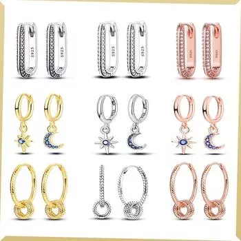 Женские серьги из стерлингового серебра 925 пробы, розовое золото, серьги в форме сердца, звезды и Луны, красивые серьги на день рождения, свадьбу, вечеринку, роскошные ювелирные изделия, подарки белый