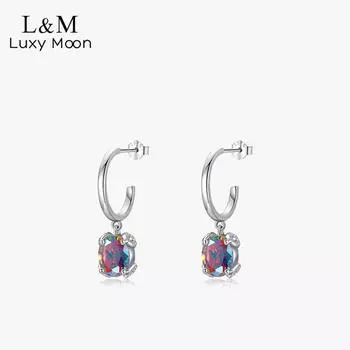 Женские серьги из стерлингового серебра S925 с цветным цирконом, женские модные серьги S925