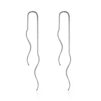 Женские серьги, изогнутые волнистые серьги, серьги с бахромой, серебряные украшения, длинные серьги, геометрическая форма.